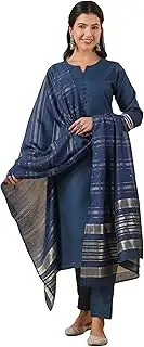 [Janasya] Indian Women's Teal Cotton Blend Kurta Kurti Top Tunic Straight Festive wear Kurta Set for Women