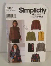Simplicity 6 Jackets Made Easy 5907 Jacket or Vest Pattern Misses' XS-M 6-16 UC