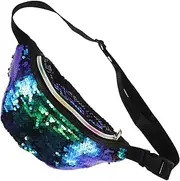 [GLSTOY] Women Fashion Bag Crossbody for Outdoor Activities Mermaid Sequin Pockets Waist Pack Bag Safe Polyester Material Hands Green Black