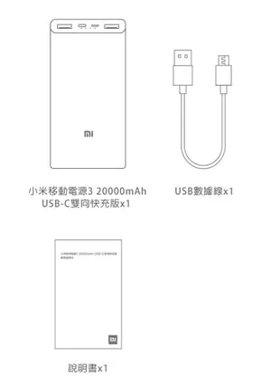 小米行動電源3 20000mah 行動電源 USB-C雙向快充版 (7.2折)