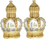 WOONEKY 2Pcs Glass Roller Bottles Reusable Empty Perfume Essential Oil Dispenser Convenient Travel Aromatherapy Storage Random Crown Pattern Design