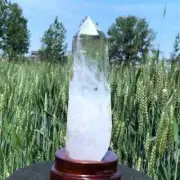 2.59LB Top Natural clear Quartz Obelisk Tower Cystals Wand Point Reiki + Stand