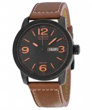 Citizen Eco Drive Black Dial Brown Leather Strap BM8475-26E 100M Mens Watch