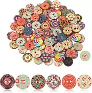 100 Pcs Mixed Vintage Wooden Buttons, Craft Buttons Assorted Flower Buttons 15Mm