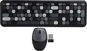 Wireless Keyboard and Mouse Combo, 2.4G Slim Full Size Colorful Keyboard Mouse Set, 110 Keys Cute Round Retro Typewriter Keyboard for Windows, Computer, PC, Notebook, Laptop(Black Gray)
