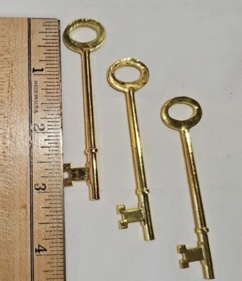 3 Skeleton Key for Mortise Antique Door Locks Brass Plated Zinc 80mm/3.15"