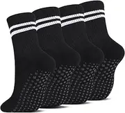 [Zuimei] 4 Pairs Pilates Socks, Non Slip Yoga Grip Socks Women, Black Anti-slip Breathable Socks for Ballet, Hospital, Dance, Trampoline, Workout, Size 34-38, Black, 34-38