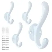PEOIAOY 4 Pack Coat Hooks Wall Mount Heavy Duty Utility Retro Double Hooks fo...
