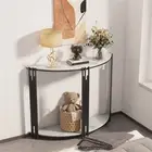 Ornate Half-moon Slate Console Table Narrow Entryway Table 2 Tiers Storage Shelf