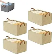 Cation Multi-Functional Folding Wardrobe, Folding Wardrobe Storage Box, LargeWardrobes Clothes Storage Organiser with Handle, Drawer Type WardrobeStorage Box for Various Bedding/Toys (Beige,4pcs)