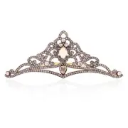 3.38ct Diamond Opal Oxidized Crown Hair Comb 925 Sterling Silver