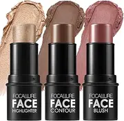 FOCALLURE 3 Pcs Cream Contour Sticks,Shades with Highlighter & Bronzer & Blush,Non-greasy and Water-resistant Face Contouring Pen,Easy to Sculpt the Face and Create a Lightweight Finishing Makeup,MEDIUM-DEEP