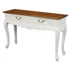 Hall Table Timber White with Caramel Top, 2 Drawer Console Table Carved W120cm.