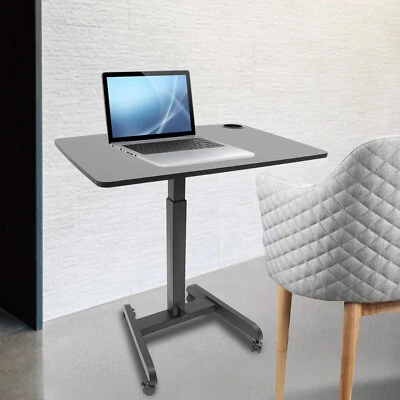 Rolling Desk Adjustable Height Mobile Standing Desk Laptop Desk with Wheel Black