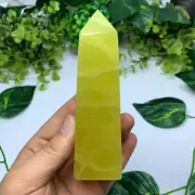 425g Top Quality Lemon Calcite Tower, Lemon Calcite Stone Tower