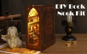 DIY Book Nook Kit 3D Wooden Puzzle Bookshelf Insert Decor with Sensor biKAP