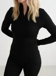 [aim'n] Black Ribbed Wool Half Zip