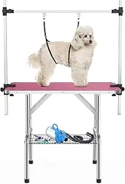 APRILSOUL 36 Inch Pet Grooming Table for Small Dogs,Adjustable Height,Foldable,Anti-Slip Surface,with Arms, Nooses, Mesh Tray