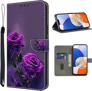 TUOLISG Mobile Phone Case for Samsung Galaxy A14 4G/5G Case, PU Leather Flip Wallet Case Protective Case with Card Slots and Stand Function for Samsung Galaxy A14 Purple Rose