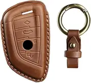 HIBEYO Leather Key Fob Cover for BMW X1 X2 X3 X5 X6 1 2 Series 5 Series 6 Series (GT) 7 Series Accessories with Keychains