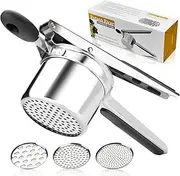 AGIgear Potato Ricer 3 Interchangeable Discs, Heavy Duty Potato Masher and Ricer Kitchen Tool,Stainless Steel Potato Shredder for Smooth and Fluffy Mashed Potatoes, Puree, Fruit Juice (Black)