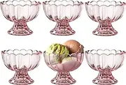 KMwares 6PCs Set 5oz Small Cute Footed Tulip Glass Dessert Bowls/Cups - Perfect for Dessert, Sundae, Ice Cream, Fruit, Salad, Snack, Cocktail, Condiment, Trifle and Christmas Holiday Party (Pink)