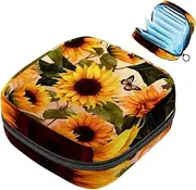 Period Bag,Sanitary Napkin Storage Bag,Vintage Leaves Sunflower,Tampon Bag for Purse