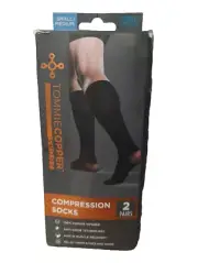 Tommie Copper Sport Black Compression Socks Size SMALL/ MEDIUM 2 Pairs Open Box