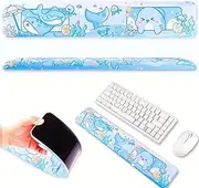BelugaDesign Shark Wrist Rest | Cute Kawaii Anime Pastel Blue Wrist Pad | Ocean Underwater Nonslip Mat for Gaming Computer Laptop Desk Keyboard Mousepad Accessory | Padded Squishy Matching Arm Rest