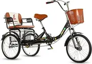 DEFGHIJ Three Wheel Bike with Backrest Seat Adult Tricycle Cargo Basket Trike Bike Bicycle for Recreation Shopping Men's Women's Bike(Red)