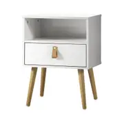 Oikiture Bedside Tables Side Table Drawer Cabinet w/ Leather Handle White