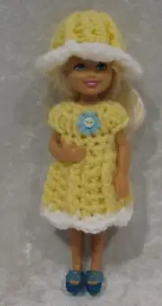 Handmade Clothes for 5.5-inch dolls, Crochet Dress and Hat Set#C11