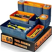 FLYVOLE Tool Box Organizer Tray, Toolbox Desk Drawer Organizer, Tool Box Tray, Toolbox Organization Storage for Rolling Tool Chest (60PCS (Blue+Orange))