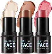 Cream Contour Sticks,Shades with Highlighter & Bronzer & Blush,Non-Greasy and Wa
