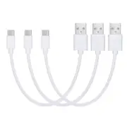 3 Pack 20cm Short Data Transfer Charger Charging USB Type C Phone Tablet Cable Cord Bulk White TPE Plastic