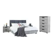 Queen 4 Pcs Bedroom Suite with Tallboy Fabric Upholstery MDF Combination of Black & Cement Colour
