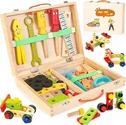 Kids Tool Set, Wooden Montessori Toddler Tool Kit with A Box, Educational Toys for 2 3 4 5 Years Old Boys Girls