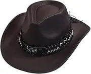 YFVFAGDMKV Western Style Fedoras Hat Faux Leather Vintage Jazz Hats for Men Women Panama Cowgirl Hat Wide Brimmed Sun Hat(2)