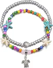 [Pwsap] Pack of 2 Anklets for Women, Turtle Anklet Bracelet Jewellery Starfish Foot Jewellery Bracelet Summer Barefoot Beach Anklet Birthday Anniversary Jewellery Gift, Random Colour