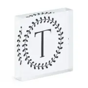Letter T Floral Wreath Alphabet Acrylic Photo Block Frame Flowers