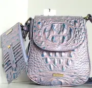 Brahmin Everlee Crossbody Frosted Lilac Leather Saddle Bag+Slim Wallet NWT*HTF