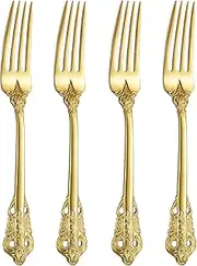KEAWELL Luxury Dinner Fork, Set of 4, 18/10 Stainless Steel, 8 Inches, Dishwasher Safe, Mirror Polished, Silverware Fork Set (Gold)