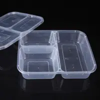 在飛比找Yahoo!奇摩拍賣優惠-【熱賣下殺】長方形一次性餐盒黑色四格快餐盒厚三格便當盒透明外