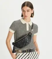 NWT Tory Burch Black Fleming Soft Belt Bag Women Leather Chain