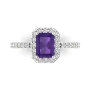 2.07 ct Emerald Cut Natural Gemstone Halo Solitaire with Accents Ring White Gold