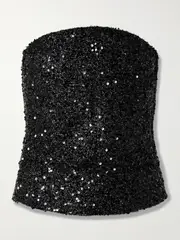 [Isabel Marant] Isabel Marant - Aviana Strapless Sequined Metallic Tulle Top - Black - 2 2 Black