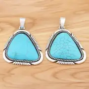 2 Antique Silver Large Blue Faux Turquoise Charms Pendants for Necklace Making