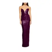 Nookie Karma Gown Women's M Purple Fringe Sequin Plunging V-Neck Zip Closure