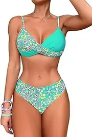[Generic] Women's 2 Piece Floral Print Push Up Spaghetti Strap Bikini Swimsuit