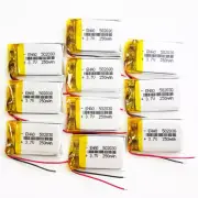 10 PCS 3.7V 250mAh Lipo Rechargeable Battery 502030 For GPS Smart Watch Recorder